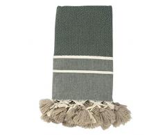 Moorish Idol - Fouta Chevron Pompons- 100cm x 200cm- Vert Kaki