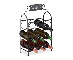 Relaxdays 10031448 casier à vin, 9 Bouteilles, étagère décorative pour Cuisine & Salon, métal, H x L x P 55 x 34 x 17,5 cm, Noir