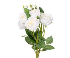 Aufora Rose Artificielle Bouquet de Fleurs tiges, Blanc, 45