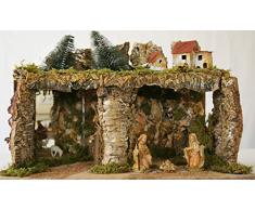 euromarchi Crèche de Noël Vide, maisonnette en Bois de forêt, Paille et Mousse, avec lumières, 58 x 34 x 37 cm 58 x 34 x 37 Multicolore