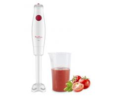 Moulinex TURBOMIX mixeur Plongeant 350 W Bouton Unique pour contrôler la Vitesse Lames INOX Produit réparable 10 Ans Protection Anti-éclaboussure DD12A110, Acier Inoxydable 18/1333, Blanc