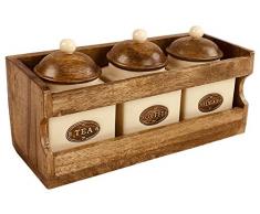 Geko ÃtagÃ¨re en Bois avec 3 bocaux en cÃ©ramique Marron 32,5 x 13 x 16,5 cm