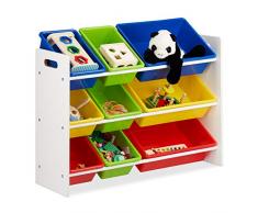 Relaxdays 10022747_59 Ãtagère pour Enfants, Organisation 9 Boîtes de Rangement pour Jouets Colorées, MDF+Plastique, 68x86x31 cm, Multicolore, L