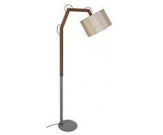 Tosel 95168 Lampadaire - Freki, Tôle et Tube Acier, Bois hêtre, Abat-Jour Coton, E27, 60 W, Noyer