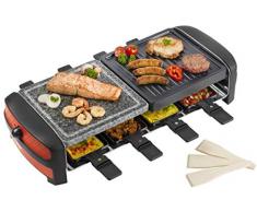 Bestron Gril raclette antiadhésif avec gril et plaque de cuisson en pierre, Pour 8 personnes maximum, 1400 W, Rot/Noir