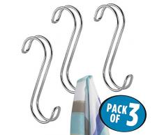 iDesign 06592EU Crochet de Rangement de penderie Classico, pour Cravates, Ceintures, Sacs à Main-Pack de 3, Chrome, Acier, 1,8 x 6,1 x 20,6 cm
