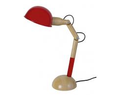 Tosel 90138 Mendel Lampe de Bureau Bois Hêtre Massif/Tôle Acier/Peinture Ãpoxy Bois/Rouge 140 x 350 x 350 mm