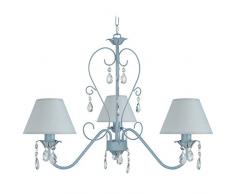 Tosel 20895 Lustre, Tube et tôle Acier, Peinture époxy, Pampilles ver, E14, 60 W, Gris Bleu Cérusé