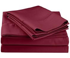 Impressions Superior - Ensemble de Drap de lit, 198 x 203 cm, Doux, résistant aux froissements, à Coins Profonds, 600 Fils par Pouce carré, Coton mélangé, vin 4 pièces