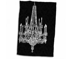 3dRose Blanc Lustre avec Noir Serviette de Damas, Multicolore, 15Â x 55,9Â cm