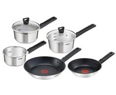 Tefal B906S544 Simpleo Lot de 5 casseroles en acier inoxydable avec couvercles Poêle à Lait 14 cm 16 cm 18 cm Poêles 20/24 cm