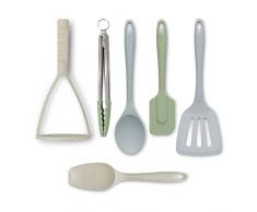 Zeal JSET47QN Lot de 6 pinces, spatule, cuillÃ¨re de cuisine, spatule et presse-purÃ©e en silicone anti-adhÃ©sif
