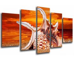 Tableau Moderne Photographique, Impression sur bois, Orange Beach, Ocres Nuances, Conches de sable de mer, 165 x 62 cm, ref. 27098