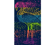 SECANETA Serviette de Plage 100 x 170 cm, Tissu Jacquard 100% Coton, Wind Flamingo, Multicolore, 100 x 170 cm