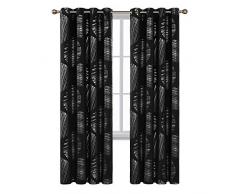 Deconovo Rideaux Occultants à Oeillet Isolation Thermique Anti Chaleur Motif Cercle Argente Salon Fenêtre pour Chambre 2 Pcs, Noir, 117x229cm