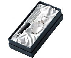 silberkanne Porte-clÃ©s et Stylo Ã Bille 2 piÃ¨ces plaquÃ© Argent avec Coffret Cadeau