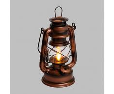 Lanterne Old Style couleur cuivre antique à piles, h 19 cm, LED ambre