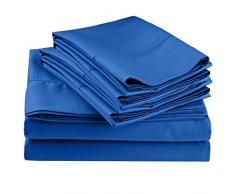 Impressions Superior - Ensemble de Drap de lit, 198 x 203 cm, Ã Ourlet Cousu, 600 Fils au Pouce carrÃ© avec taies doreiller, Coton mÃ©langÃ©, Bleu