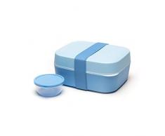 Amuse Basic, Boite Bento à déjeuner avec élastique. Multiples configurations 3 en 1 Grand format + boité étanche pour yaourt ou sauce. Couleur Bleu Soirée/Bleu Soude.