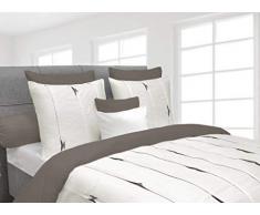 Heckett Lane Parure de lit rÃ©versible en Satin de Coton mako avec Housse de Couette 135 x 200 cm et taie doreiller 80 x 80 cm Blanc/Taupe