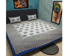 Mafia Traditionnel Ethnique Collection Drap Housse ImprimÃ© avec 2Â taies doreiller, Coton, Bleu, King, Lot de 3