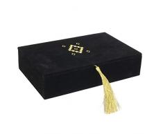 THE HOME DECO FACTORY Boite Ã Bijoux Pompom â Dimensions : 19.5 x 12.5 x 4.5 cm, Polyester, Noir-Dore, HD2142