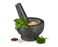 Relaxdays 10029950 Granit avec Pilon, Robuste, pour épices, Herbes, mortier en Pierre polie, d. 13 cm, 250 ML, Gris