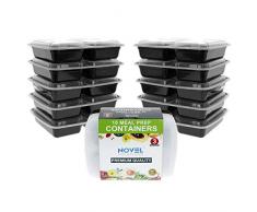 Novel Solutions Premium Grade Bento Boîte à déjeuner 3 Compartiments épais avec couvercles hermétiques Transparents Passe au Micro-Ondes, au Lave-Vaisselle et au congélateur Noir Taille Unique