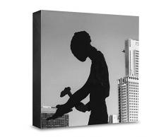 COGNOSCO HG-F102 Tableau Mural en Bois avec Photo darchitecture Frankfurt et Marteau-Noir et Blanc 15 x 15 cm