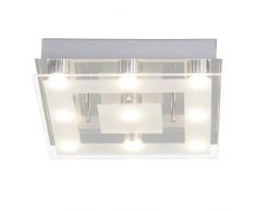 Brilliant AG G94145/15 Plafonnier LED carrÃ© Ã 9 lumiÃ¨res, Verre, IntÃ©grÃ©, 3 W, Chrome/Blanc/Transparent