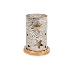 EUROCINSA Réf. 26547 Photophore NHOA en Aluminium nickelé avec étoiles prédécoupées 17/21 à x 28 cm 1 unité, Argent, Taille Unique.