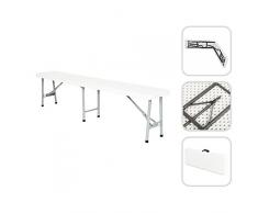 Todeco - Banc Pliant Transportable, Banc en Plastique Robuste - Nombre de places: 2 Ã 4 personnes par banc - Charge maximale: 300 kg - 183 x 43 x 30 cm, Blanc