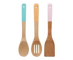 Premier Housewares Ustensiles de Cuisine avec poignÃ©es de Pastel, Bambou, Multicolore, Bambou, Multicolore, Lot de 3