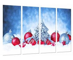 Tableau Moderne Photographique, Impression sur bois, Ornements de NoÃ«l, arbre de NoÃ«l argentÃ©, boules rouges, 131 x 62 cm, ref. 27058