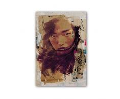 CUADRIMAN Design Tableau Regard Asiatique, Bois, Ocre et Marron, 90Â x 60Â cm