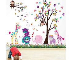Walplus Autocollant Mural Joyeux Animaux Arbre Papillon Herbe Amovible Auto-Adhésif Mural Art Stickers Vinyle Maison Décoration DIY Salon Chambre Bureau Décor Peint Enfants Chambre Cadeau, Multicolore