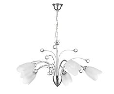 onli zampillo- Lustre 5Â lumiÃ¨res Chrome avec embouts en cristal et verre satinÃ©, blanc