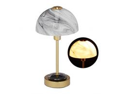 Relaxdays 10029520 Lampe de Table, Abat-Jour Verre marbré, Pied métallique, E14, veilleuse, HxD 33,5 x 18 cm, dorée/Gris, Fer, Plastique, Or, 1 élément