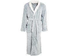 CelinaTex Nevada Peignoir De Bain, Col Châle, De Deux Couleurs, Longue, Poches Appliquées, Femme, Homme, Unisexe, Microfibre, Laine Polaire de Corail XXXL Gris/Blanc créme