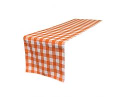 La Lin Poly à Carreaux Chemin de Table, Polyester, Blanc/Orange, 35.56 x 274.32 x 0.04 cm
