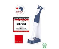 Emerio Mixeur plongeant avec support, sans BPA, design suisse, contrôle de vitesse à 1 doigt, moteur DC haute performance, 500 W Set : standard. 000 blanc/bleu