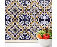 WALPLUS Amovible Autocollant Autocollant Mural Talavera Carreaux Pack de 4 Décoration Murale Art Salon Maison Cuisine décoration Restaurant café Hôtel décoration