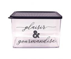 COOK CONCEPT KB5963 Boite de Conservation Ã Message ModÃ¨le AlÃ©atoire, Plastique-PS, Transparent-Blanc/Transparent-Noir, Dimensions : 22,5 x 16 x 14 cm