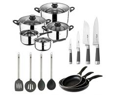 San Ignacio PK525 Set de ramequins Noir + Batterie 8 pièces + Utiles + Couteaux Cuisine, Métallisé et Noir