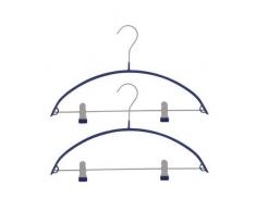 MSV 241 Lot de 2 Cintres + 2 Pinces RevÃªtement PVC/MÃ©tal ChromÃ© Bleu FoncÃ© 41 x 24 x 0,1 cm