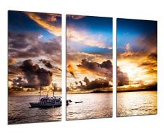 Tableau Moderne Photographique, Impression sur bois, Paysage sur la mer Coucher de soleil, navire sur la mer, 97 x 62 cm, ref. 26464