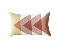 Kenay Home Rewind Coussin décoratif en Coton Bio, Rouge, Moutarde et Blanc, 50 x 30 cm
