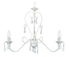 Tosel 20890 Lustre Pampilles Acier 60 W E14 Blanc Cérusé