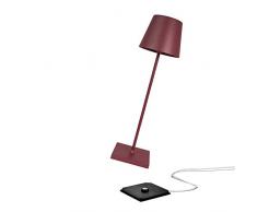 Zafferano Poldina Pro - Lampe de table LED à intensité variable en aluminium, Protection IP54, Utilisation intérieure/extérieure, Base de chargement par contact, H38cm, Prise UE - Bordeaux