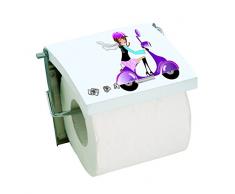 MSV 140824 Porte Rouleau Papier WC Jane MDF/Inox Blanc Imprimé 4 Faces 13 x 15 x 1,5 cm